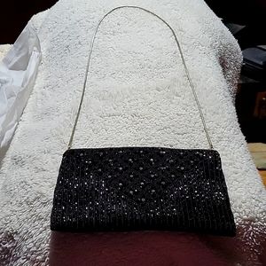Black beaded clutch with rhinestone purse